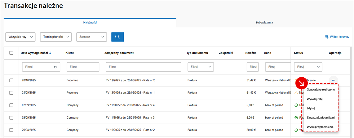 Menu wyboru roku podatkowego
